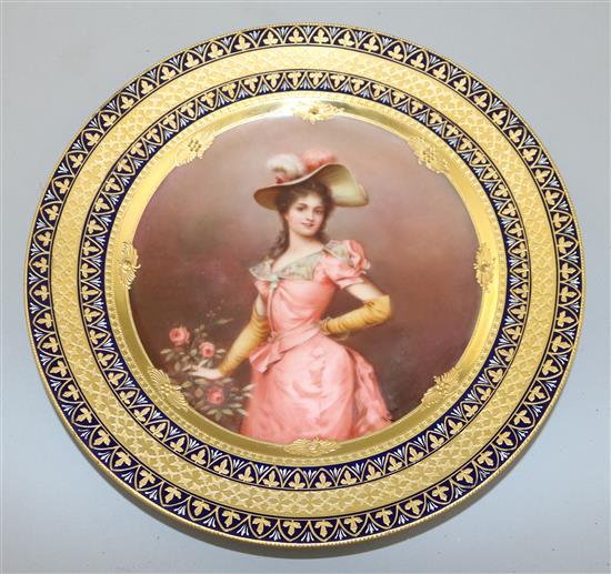 A Vienna style portrait cabinet plate, c.1910, painted by Rok, 24cm